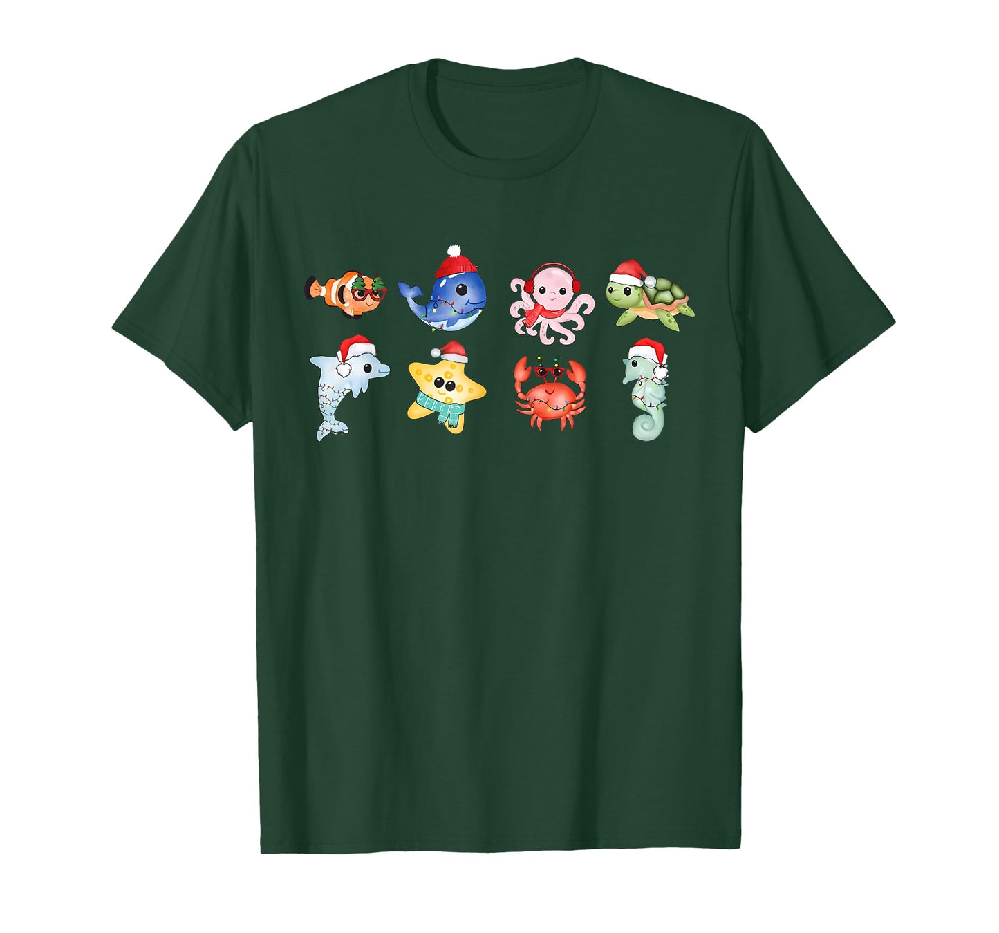 Cute Sea Animal Christmas Santa Hat Sea Turtle Ocean Animal T-Shirt