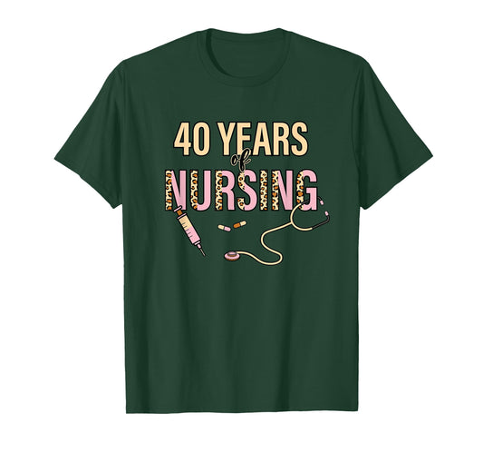 40 Years of Nursing 40th Nurse Anniversary Leopard Print T-Shirt