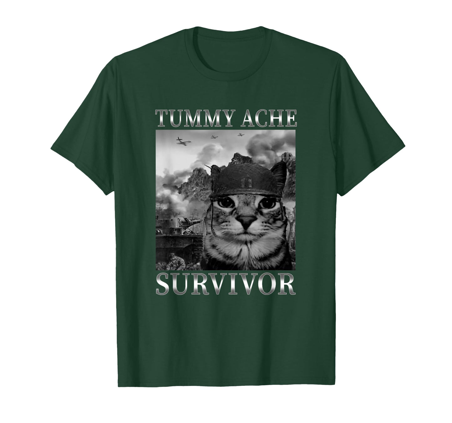Tummy Ache Survivor Sarcasm Humor Cats Saying Funny Cat Meme Men Women T-Shirt