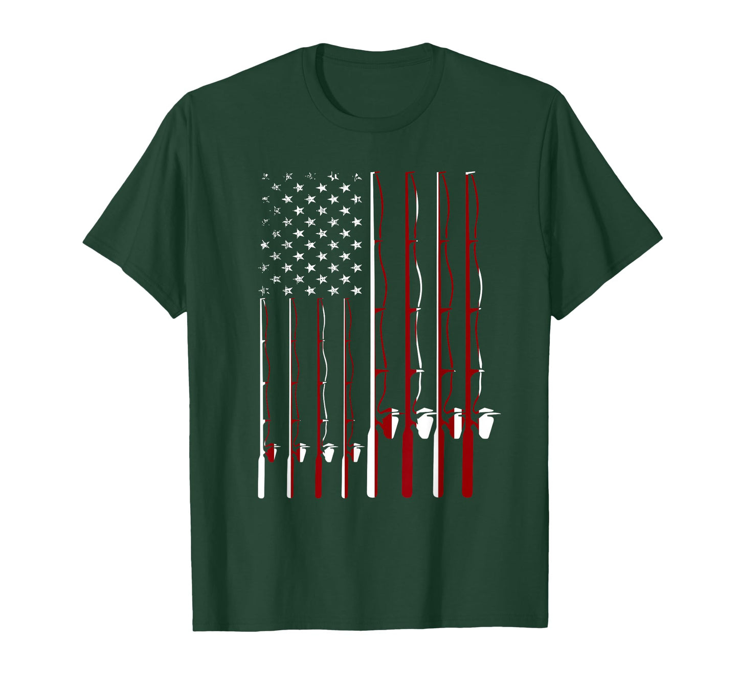 Fishing Pole American Flag 4th Of July Patriotic Men Women T-Shirt