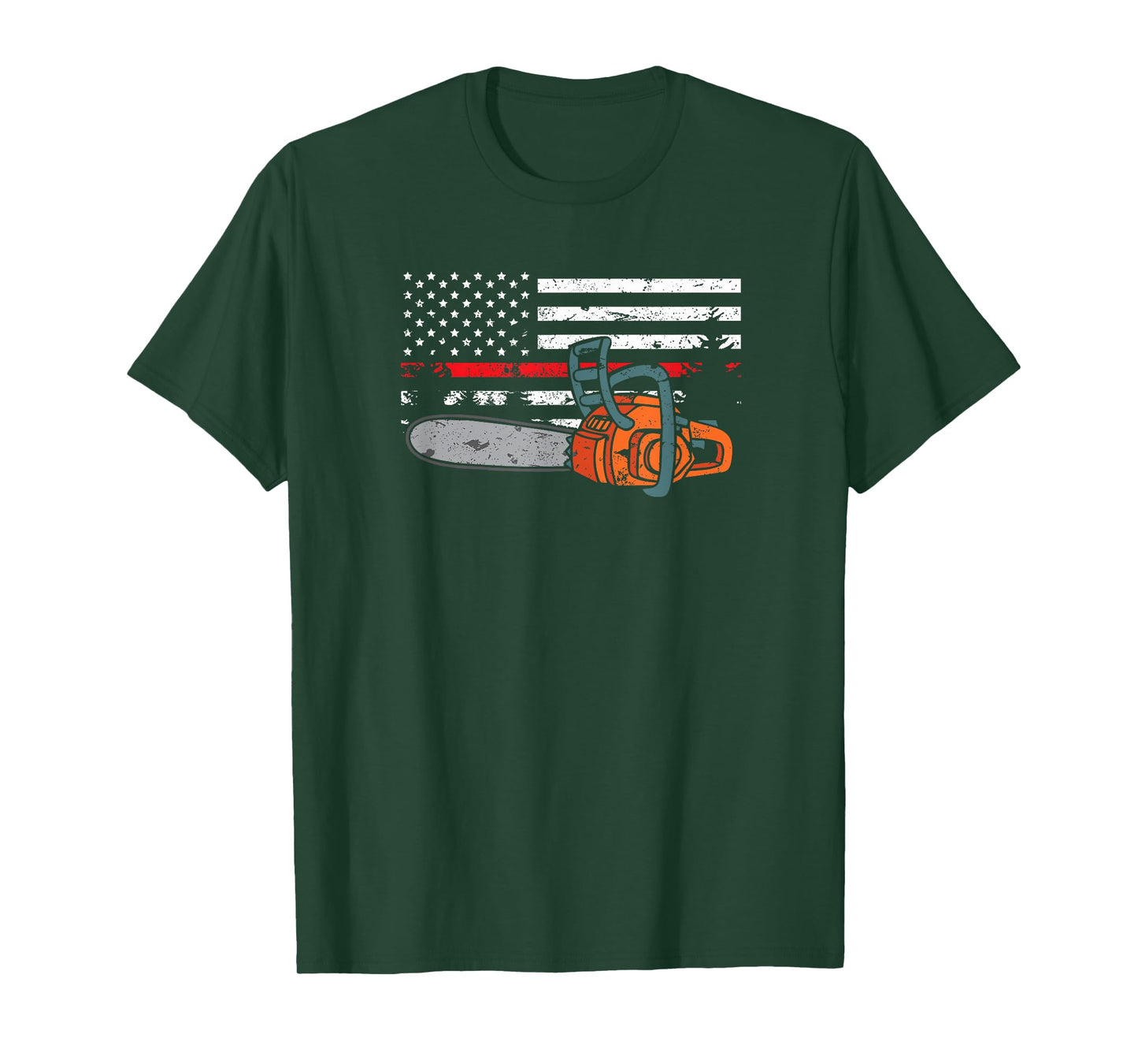 Wildland Firefighter Chainsaw Red Line American Flag T-Shirt for Women Men