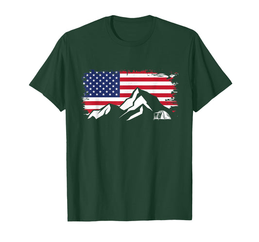 American Flag Outdoor Camping Apparel - Hiking Camping T-Shirt for Women Kids Men