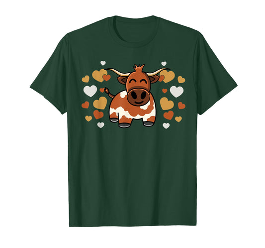 Cute Longhorn Cow With Hearts for Longhorn Cow Lovers T-Shirt