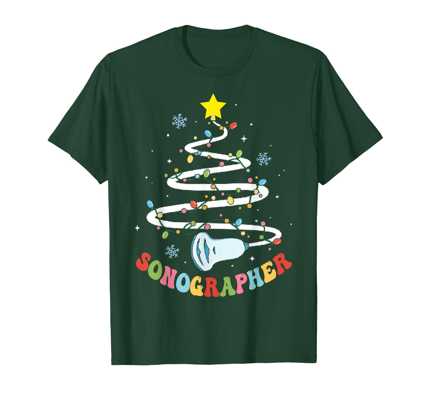 Christmas Sonography Tech, Holiday Sonographer Xmas Tree T-Shirt - Unisex-Adults, Black, Small