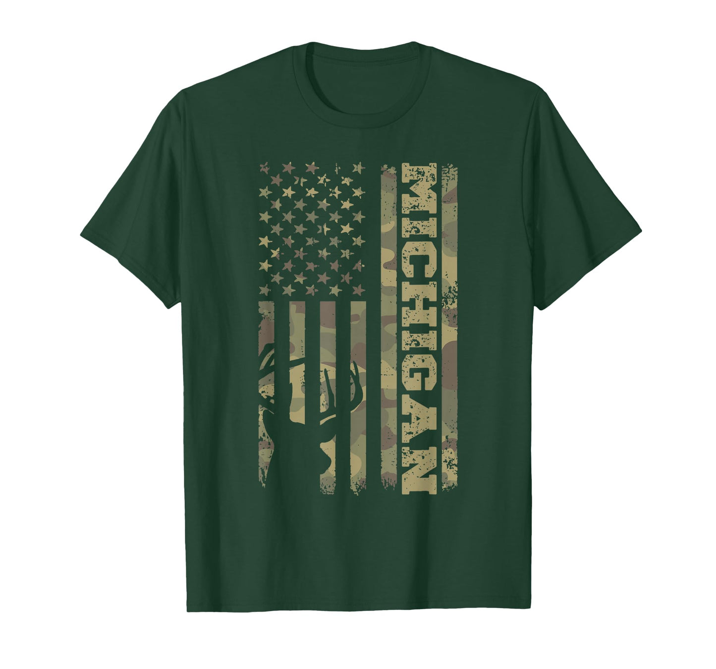 Michigan Deer Hunter Vintage Deer Hunting Camo USA Flag T-Shirt
