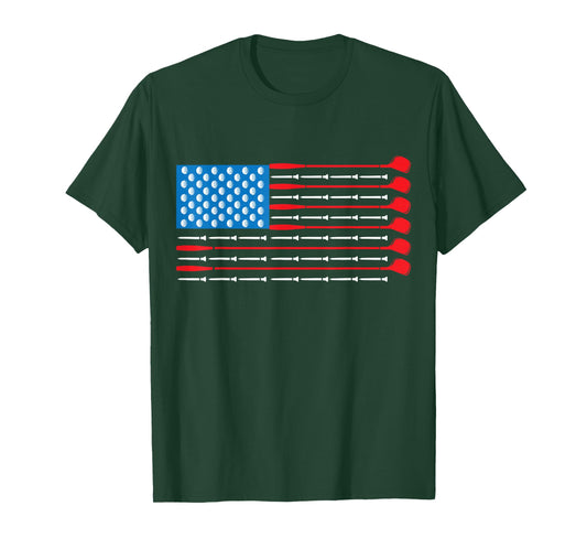 Patriotic Golf Shirt - USA Flag Golf Clubs & Golf Balls Tee T-Shirt