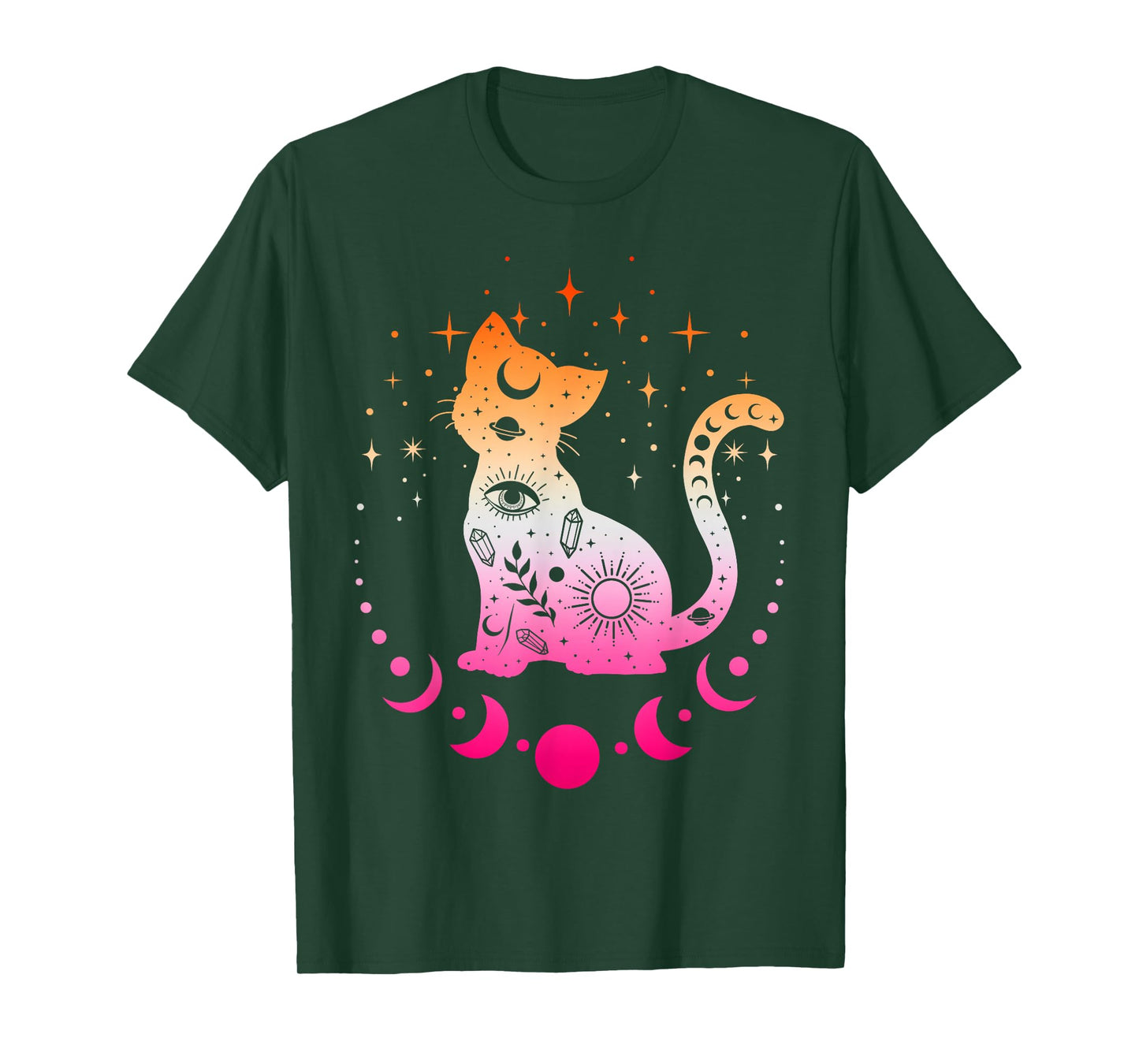 Lesbian Astrology Cat, Moon Phases Lesbian Pride Flag Colors T-Shirt