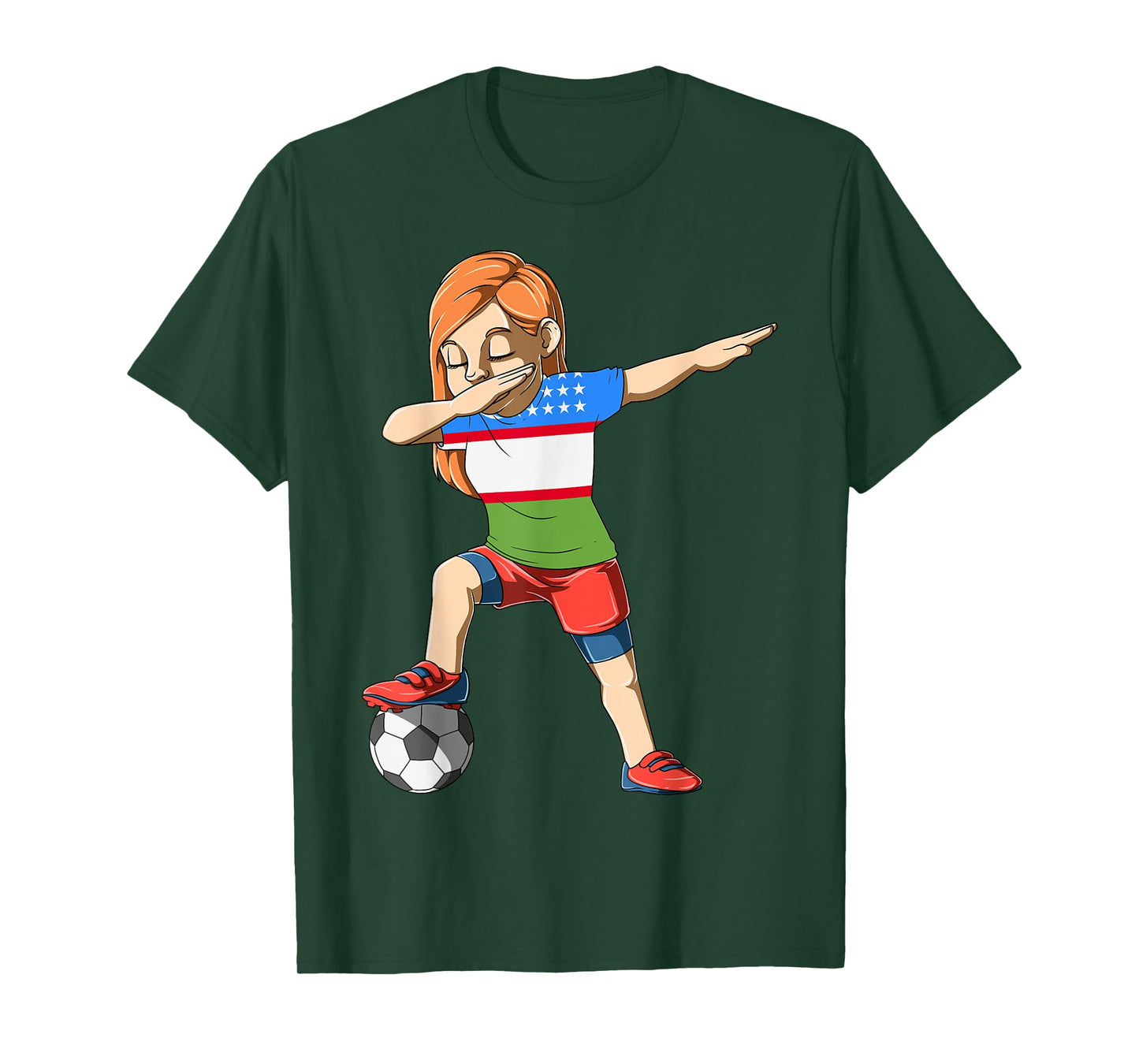Dabbing Soccer Girl Uzbekistan Jersey Uzbek T-Shirt