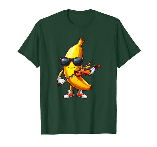 Banana Sunglasses Playing Violin Funny Fruit Instrument T-Shirt