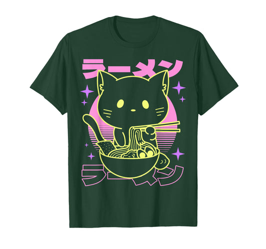 Anime Ramen Cat Japanese Retro Noodles Aesthetic Kawaii Cat T-Shirt