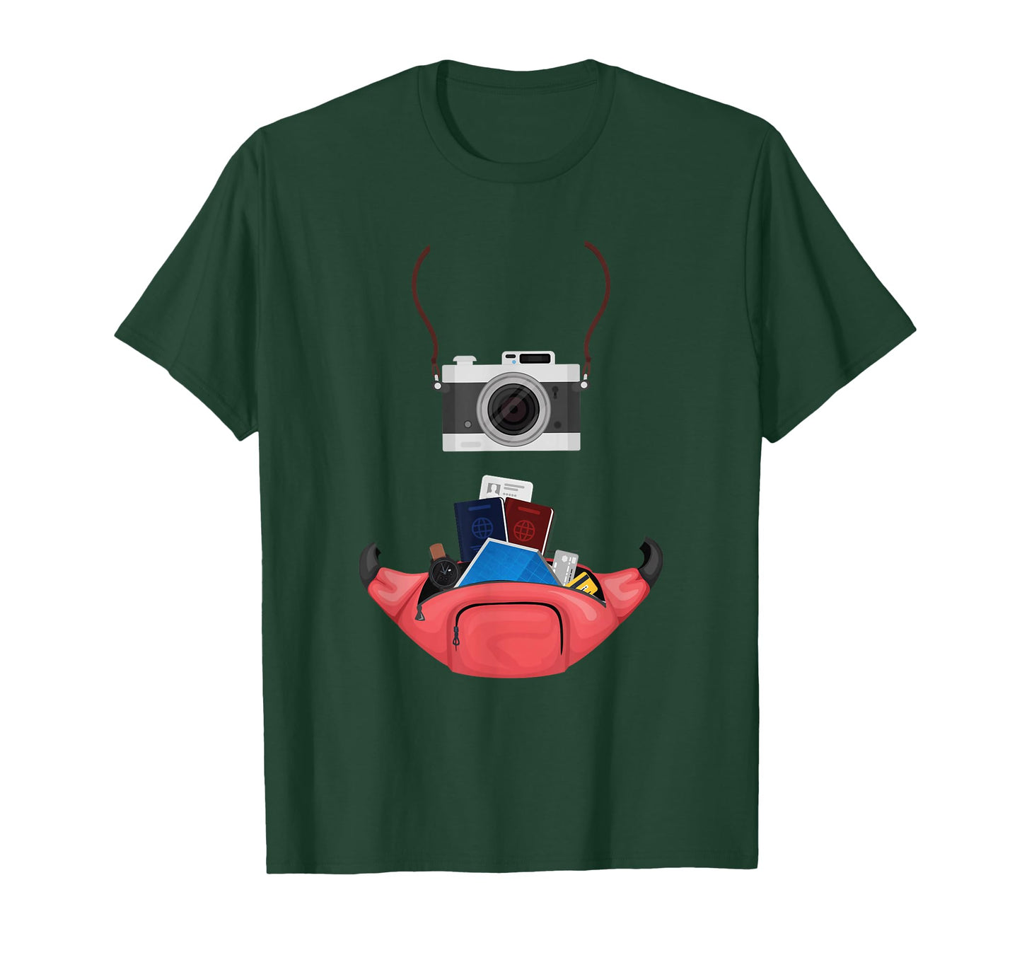 Tourist Spirit Day Camera Passport Map and Camera Tourism T-Shirt