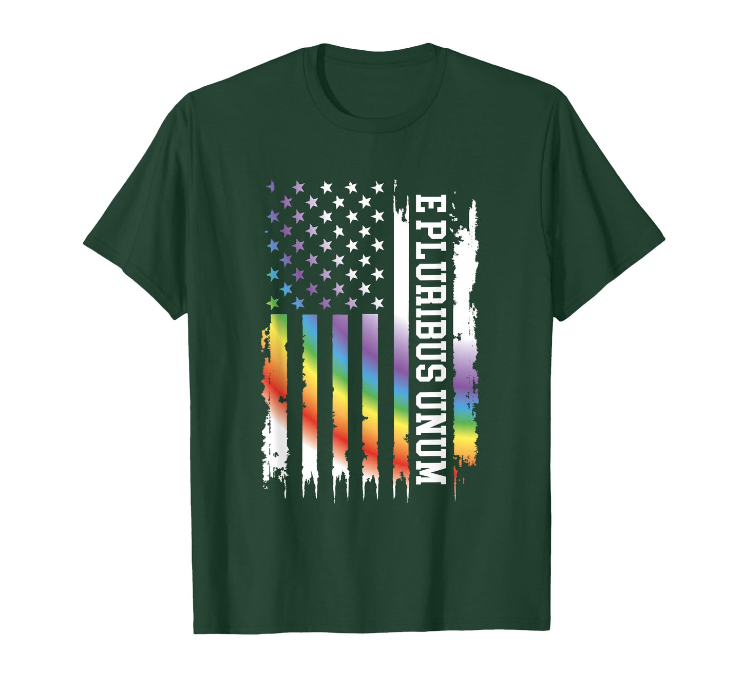 E Pluribus Unum United States Distressed Rainbow w US Flag T-Shirt