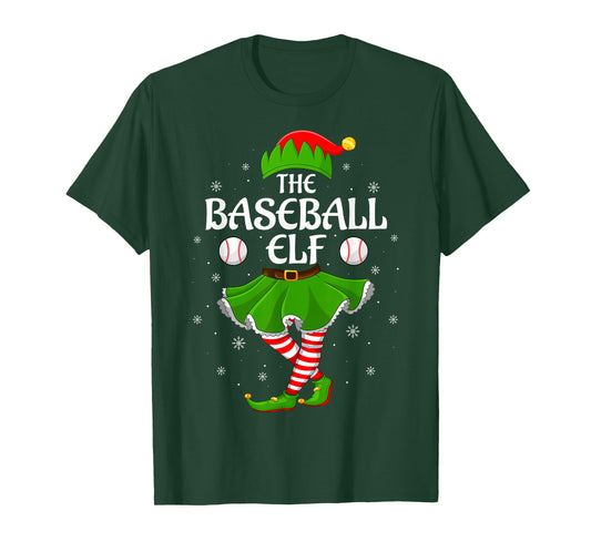 Baseball Elf Christmas Family Girls Women Elf Squad Xmas T-Shirt
