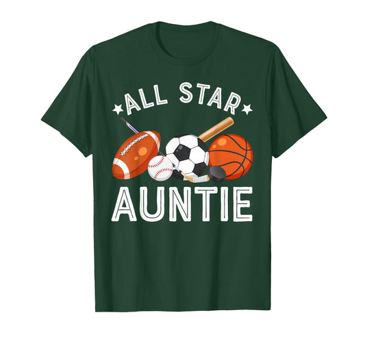 All Star Auntie Of The Birthday Boy Basketball Soccer Sport T-Shirt