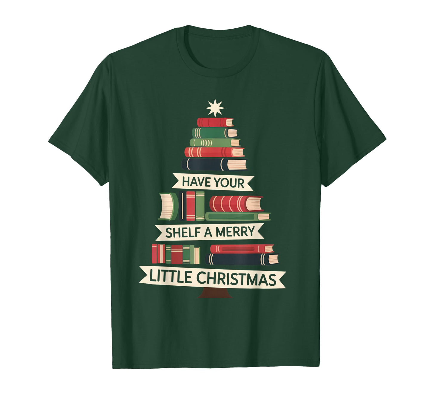 Funny Book Merry Little Christmas Tree Holiday Design T-Shirt