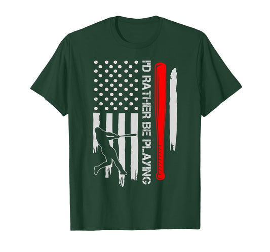 Vintage USA Flag Baseball Player, I'd Rather Be Playing Women Kids Men T-Shirt