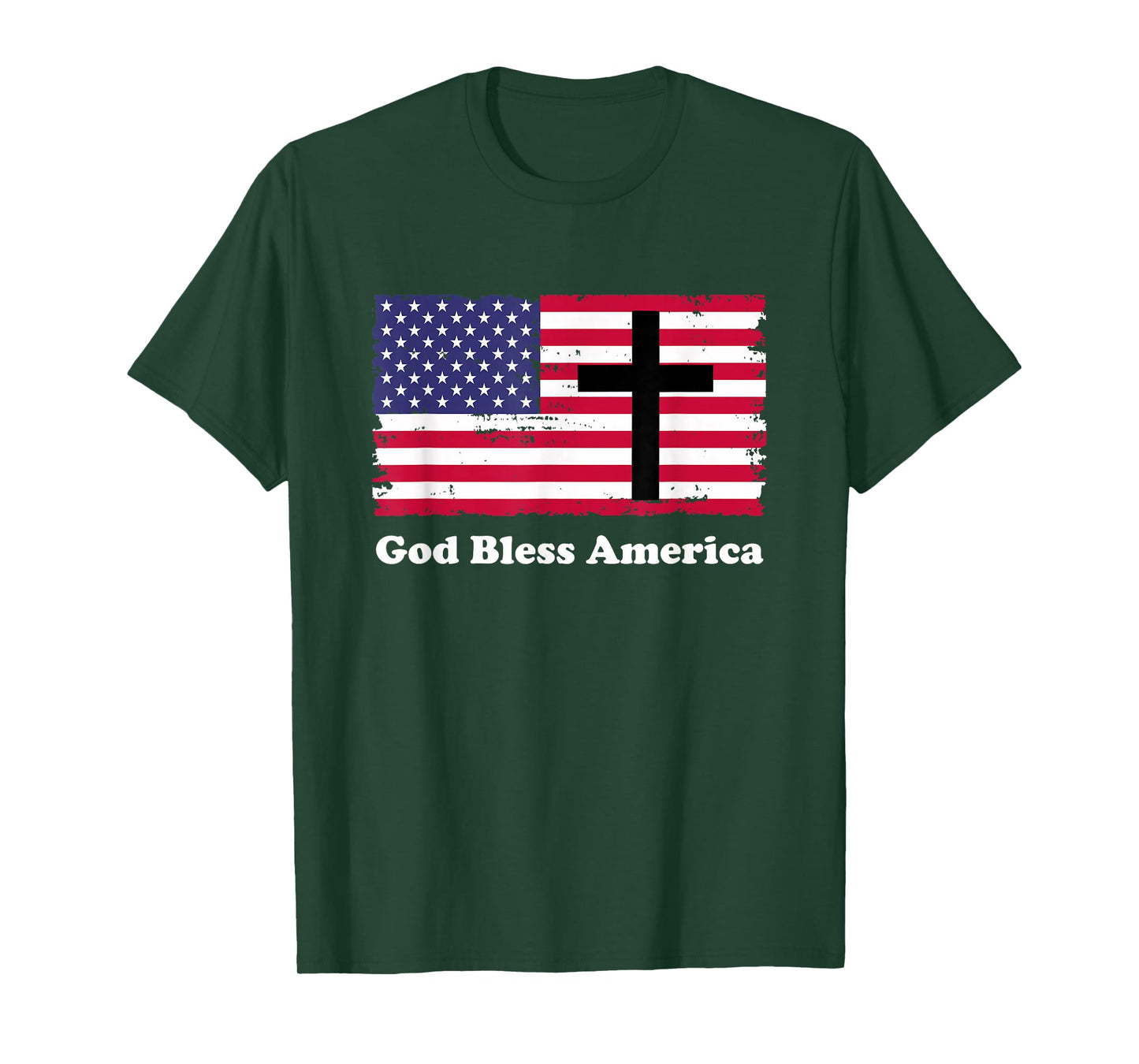 God Bless America Patriotic Flag with Cross T-Shirt