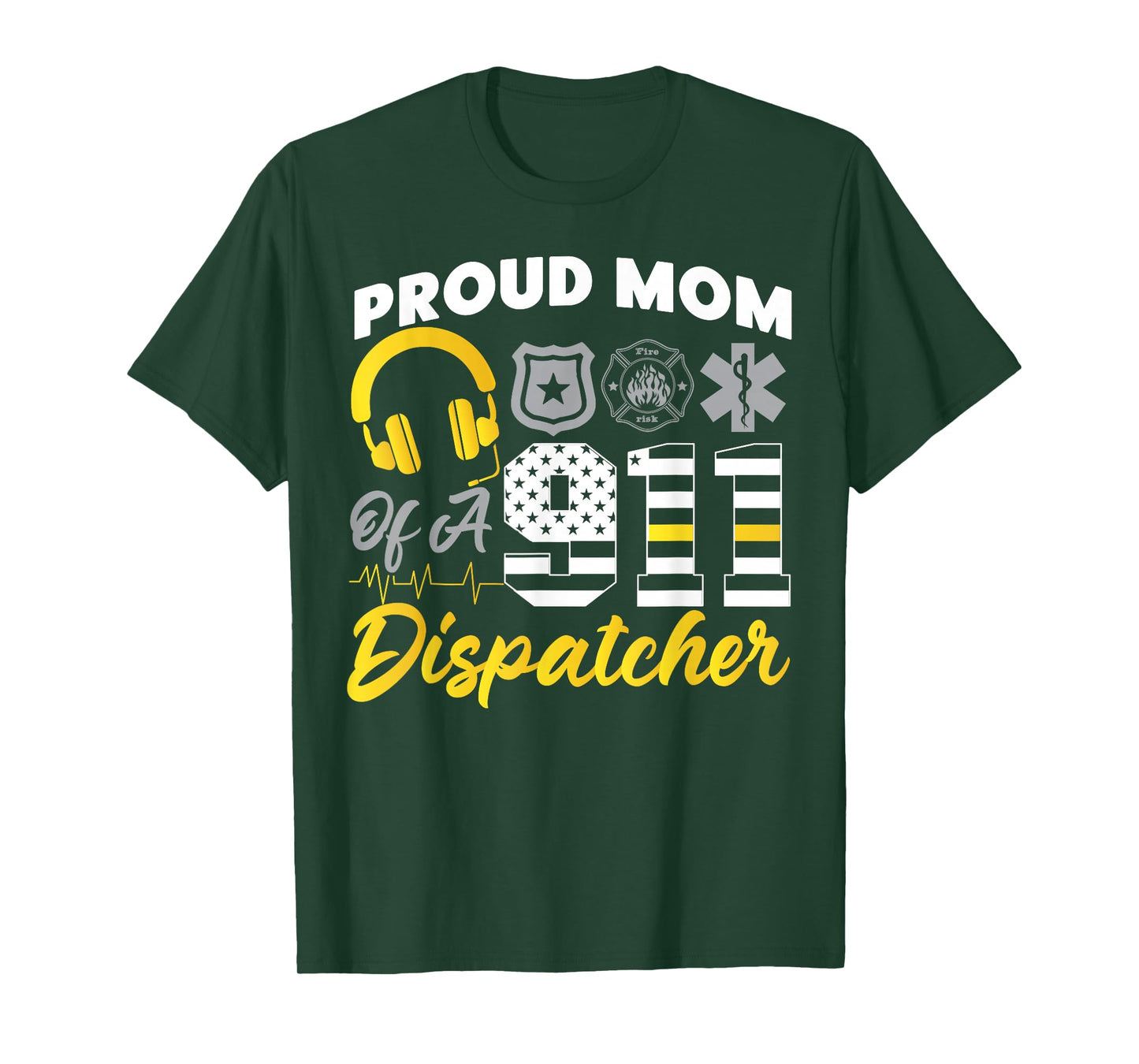 911 Dispatcher Thin Gold Yellow Line Mom American Flag Proud T-Shirt
