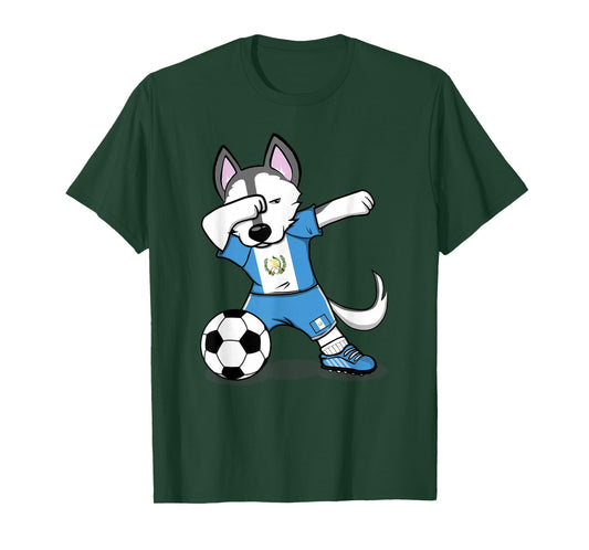 Dabbing Husky Guatemala Soccer Fans Jersey Guatemalan Flag T-Shirt