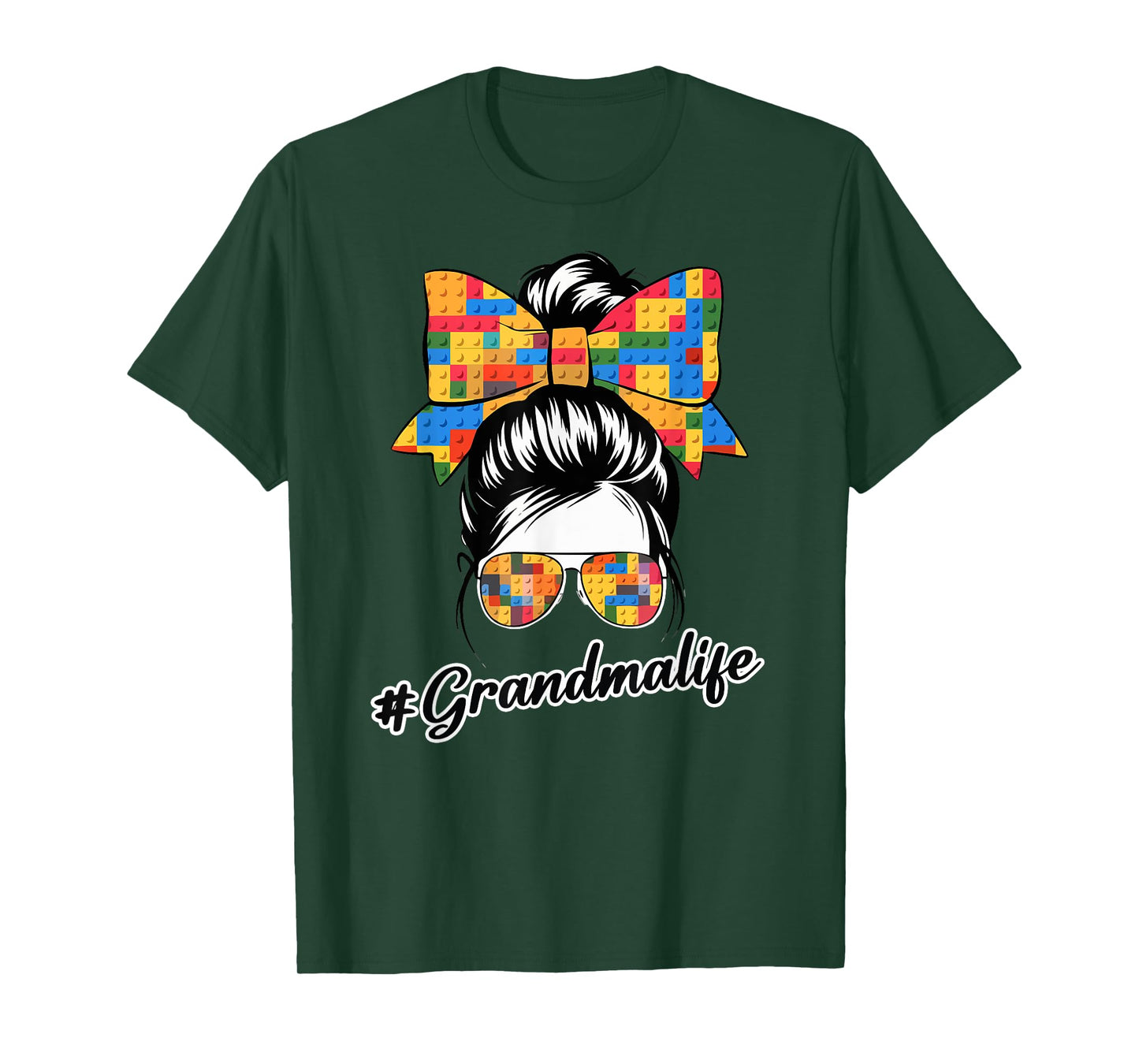 Building Block Messy Bun Grandma Life Mothers Day T-Shirt