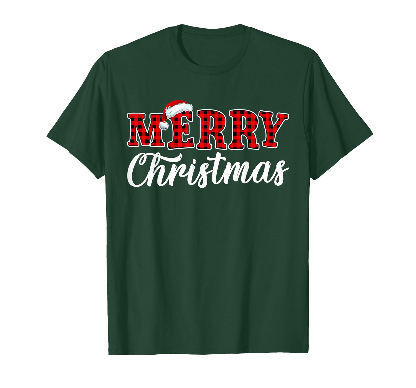 Merry Christmas Buffalo Plaid Red Santa Family Matching Xmas T-Shirt