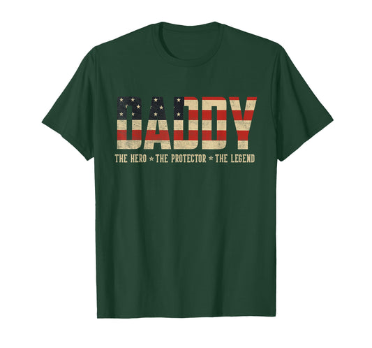 Daddy Protector Hero Legend USA Flag Daddy Father's Day T-Shirt