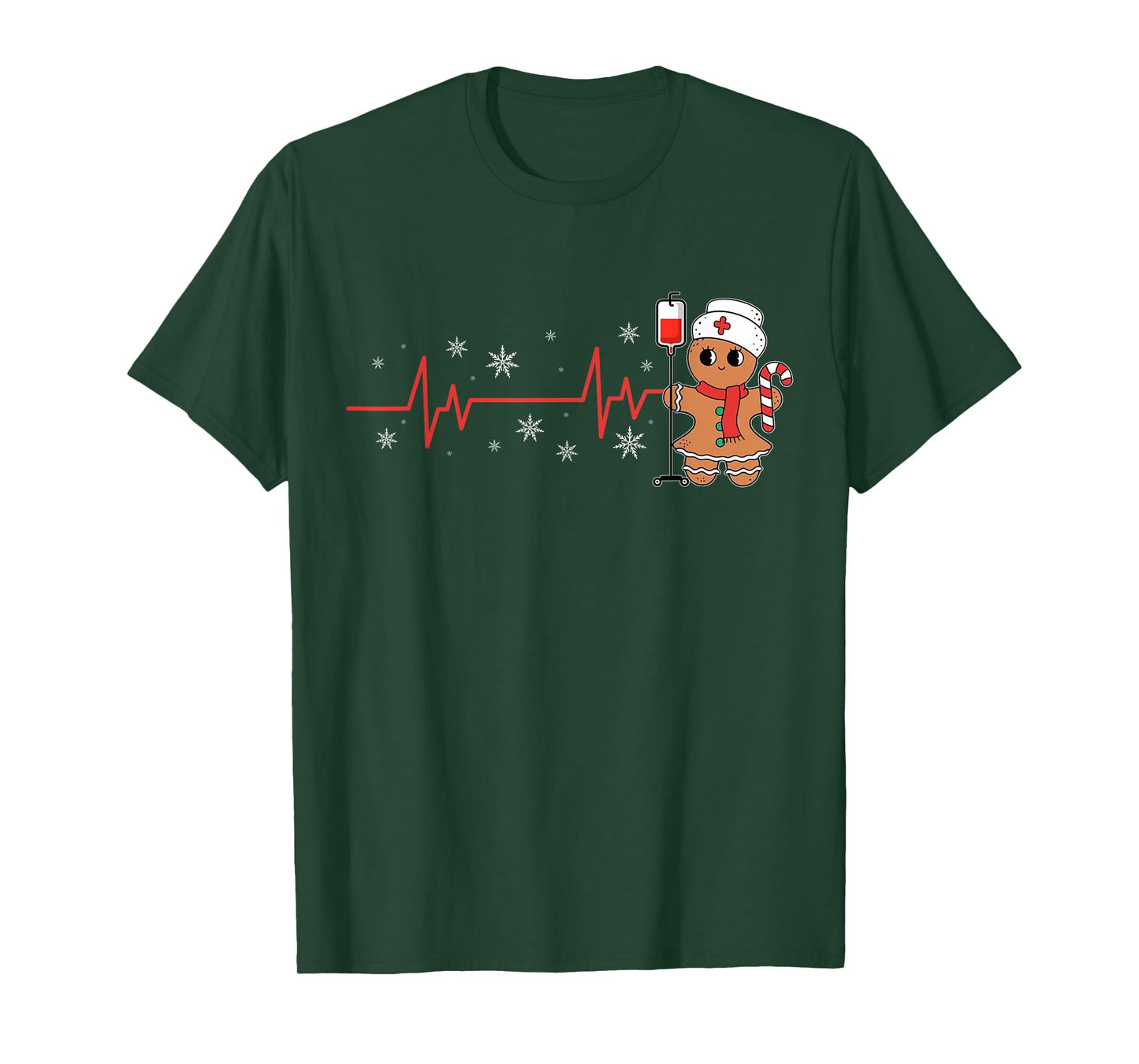 Christmas Nurse Heartbeat Gingerbread Scrub Tops Women T-Shirt