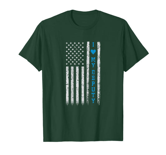 Wife Deputy Sheriff Shirt: Love My Deputy USA American Flag T-Shirt for Women