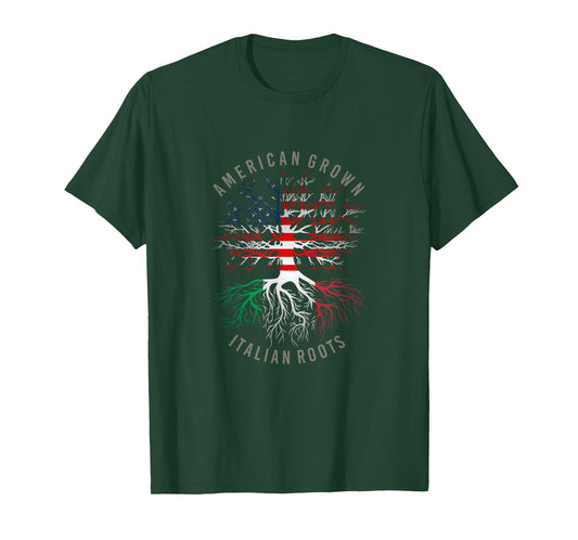 American Grown Italian Roots USA Italy Flag Heritage Tree T-Shirt