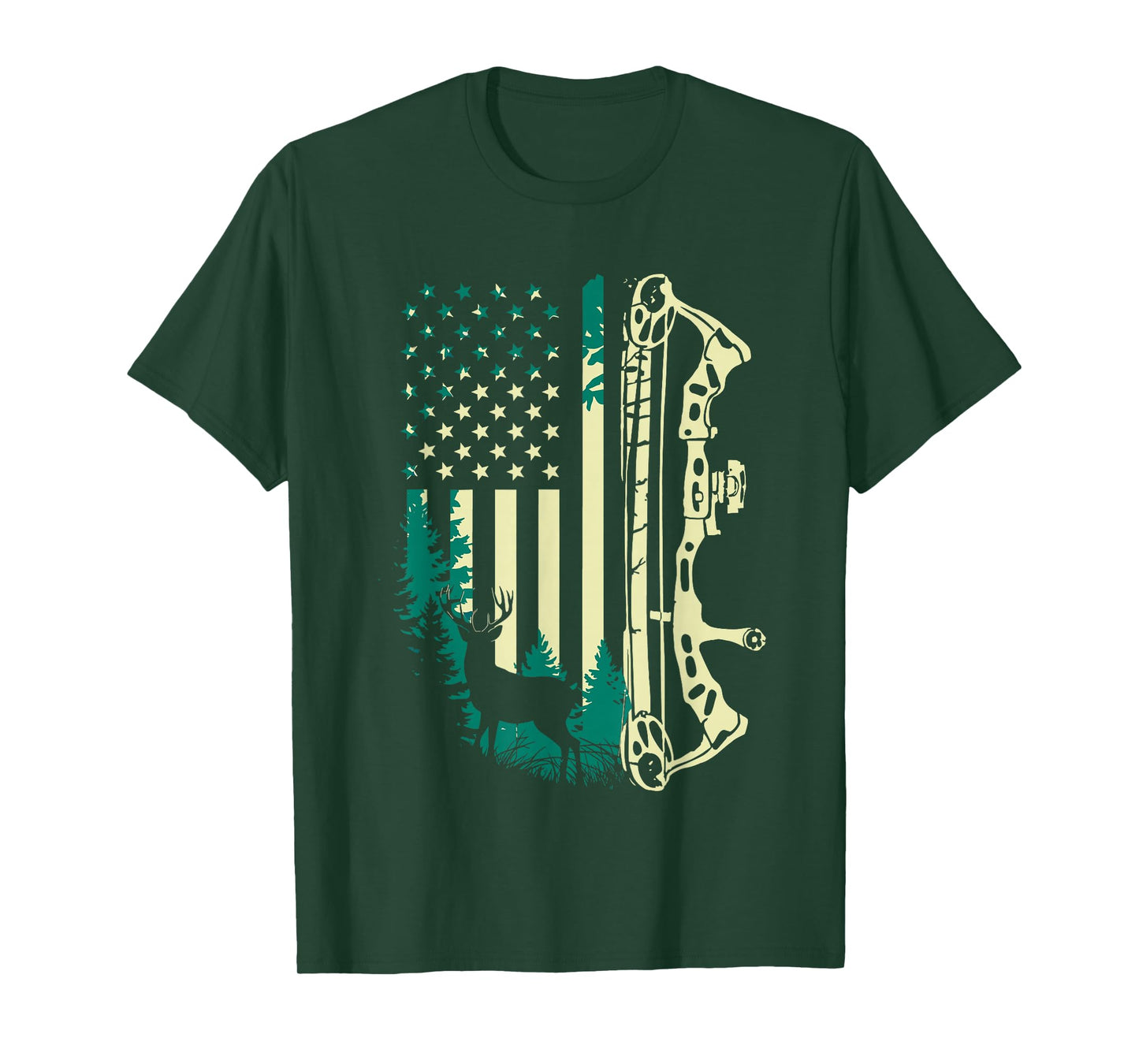 Patriotic Bowhunting USA Flag Bow Archery Deer Hunting Wild T-Shirt