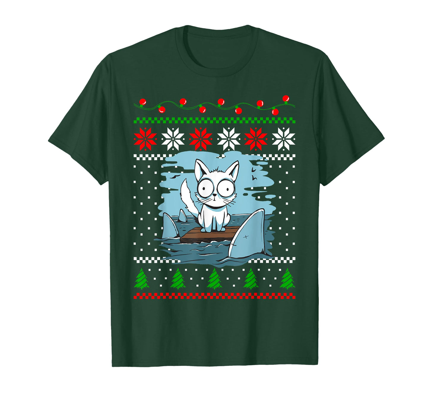 Christmas Cat Animal and Sharks Fish Funny Xmas Design T-Shirt
