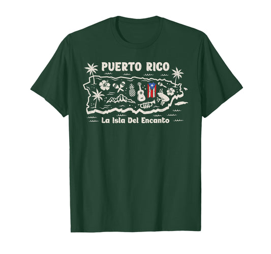 Puerto Rico La Isla del Encanto Puerto Rican Flag Retro T-Shirt