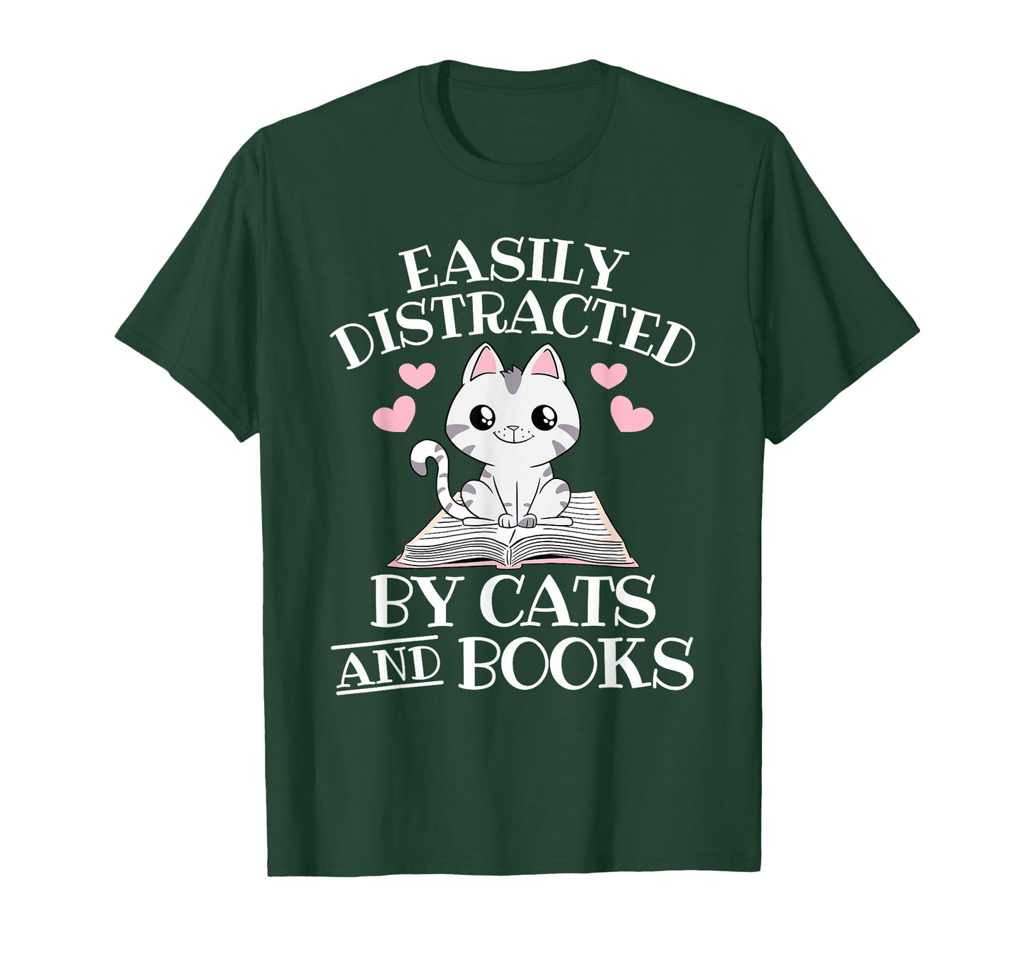 Easily Distracted By Cats And Books Funny Cat Book Lover T-Shirt