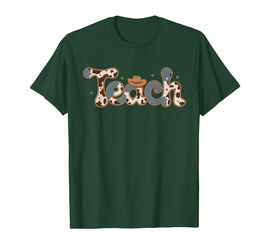 Cowhide Teacher Hat Cowboy Western Teacher Back to School T-Shirt