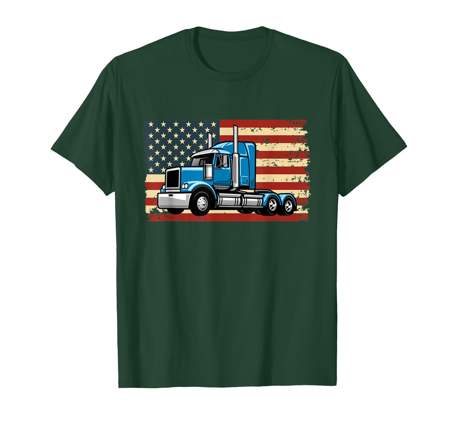 Semi Truck Driver 18 Wheeler Trucker USA American Flag T-Shirt