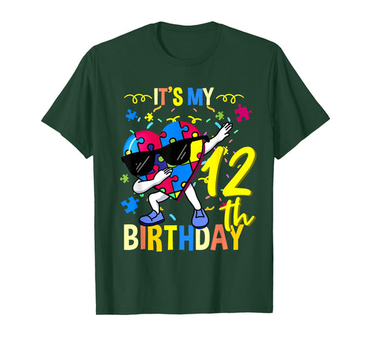 Its My 12th Birthday Dabbing Autism Puzzle T-Shirt