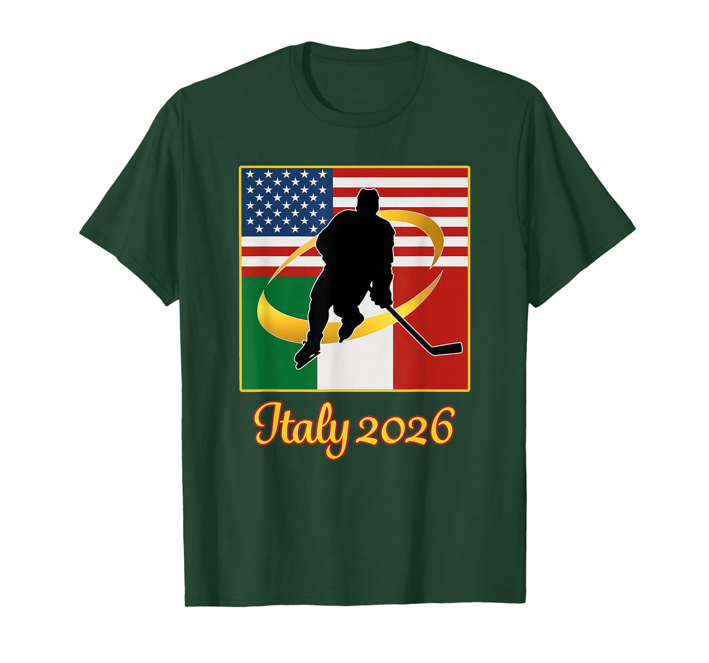 Italy 2026 Ice Hockey 2026 USA Italy Flags Winter Sports T-Shirt