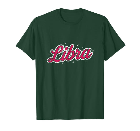 Libra Retro Script Zodiac Pink T-Shirt