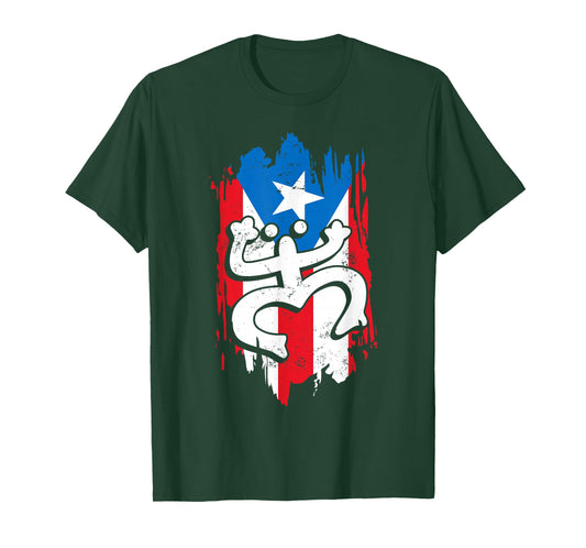 Puerto Rico Coqui Taino Symbol Puerto Rican Flag Frog Retro T-Shirt