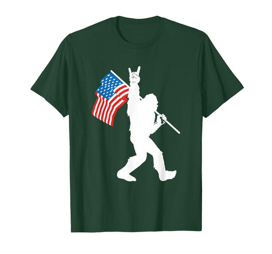 Funny Bigfoot Rock and Roll USA Flag for Sasquatch Believers T-Shirt Small