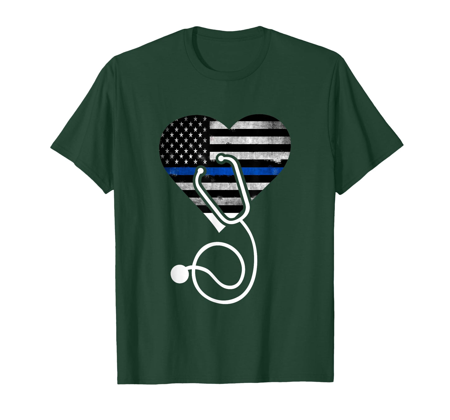 American Flag Heart with Police Thin Blue Line Nurse RN LVN T-Shirt