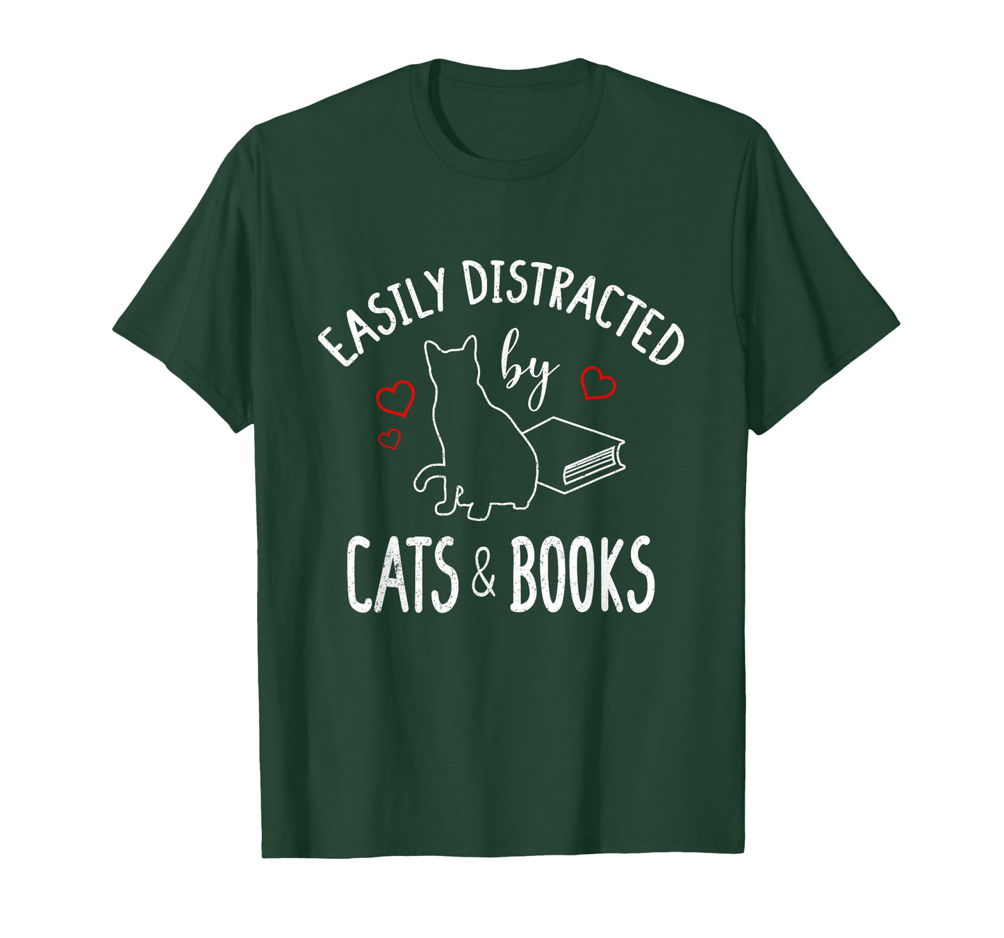 Easily Distracted By Cats And Books - Book And Cat Lovers T-Shirt for Men Women Girls Kids