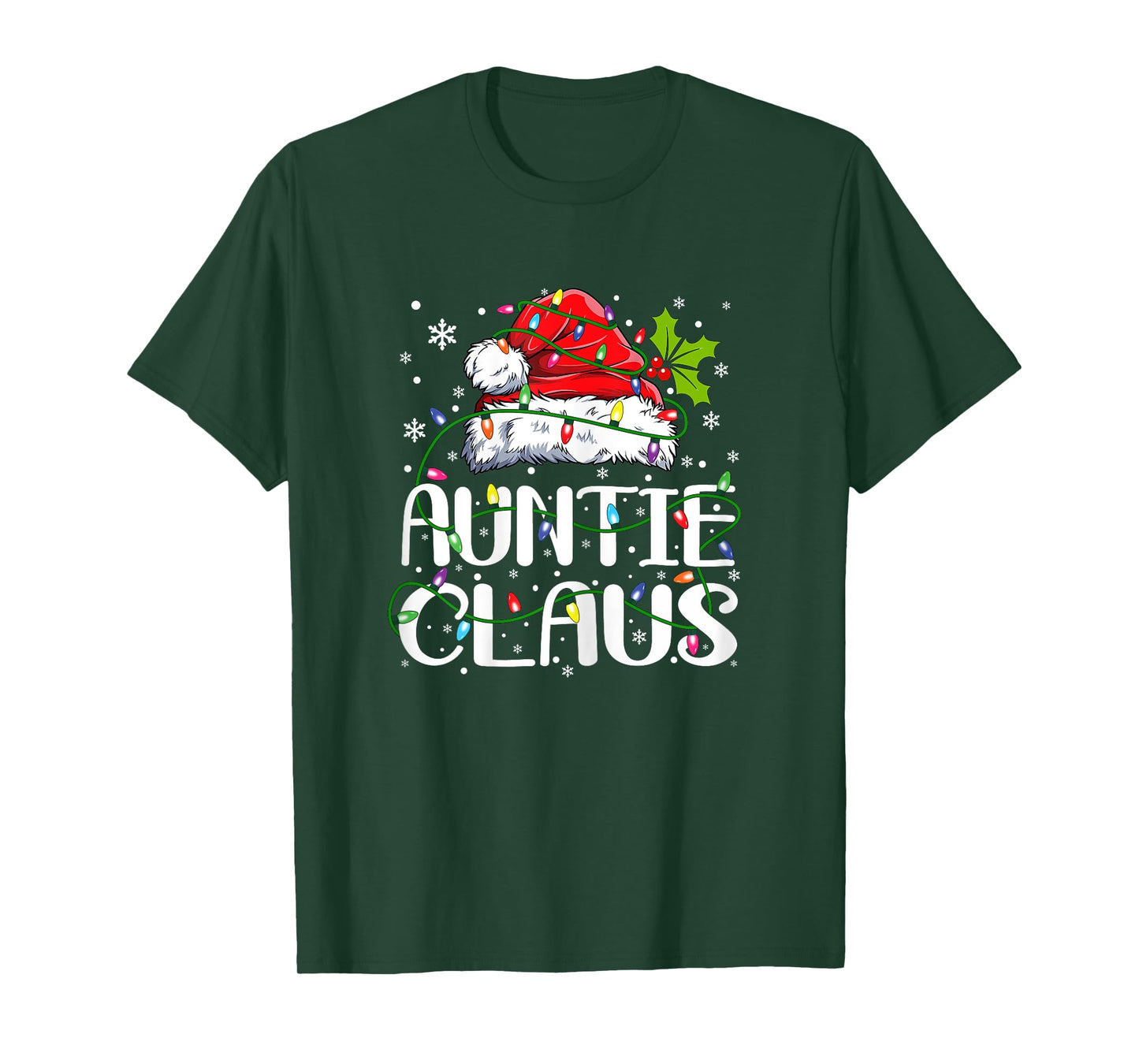 Auntie Claus Shirt Christmas Lights Pajama Family Matching T-Shirt