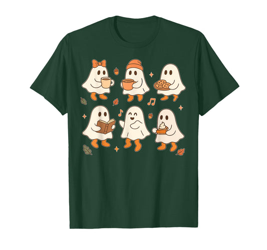 Cute Ghost Halloween Shirts For Women Vintage Fall Coffee T-Shirt
