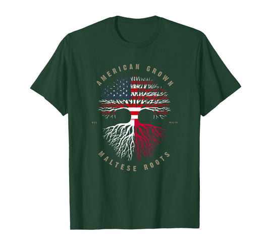 American Grown Maltese Roots Malta Flag T-Shirt T-Shirt