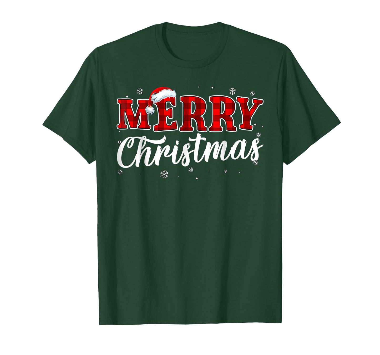 Merry Christmas Buffalo Plaid Red Santa Hat Xmas Pajamas T-Shirt