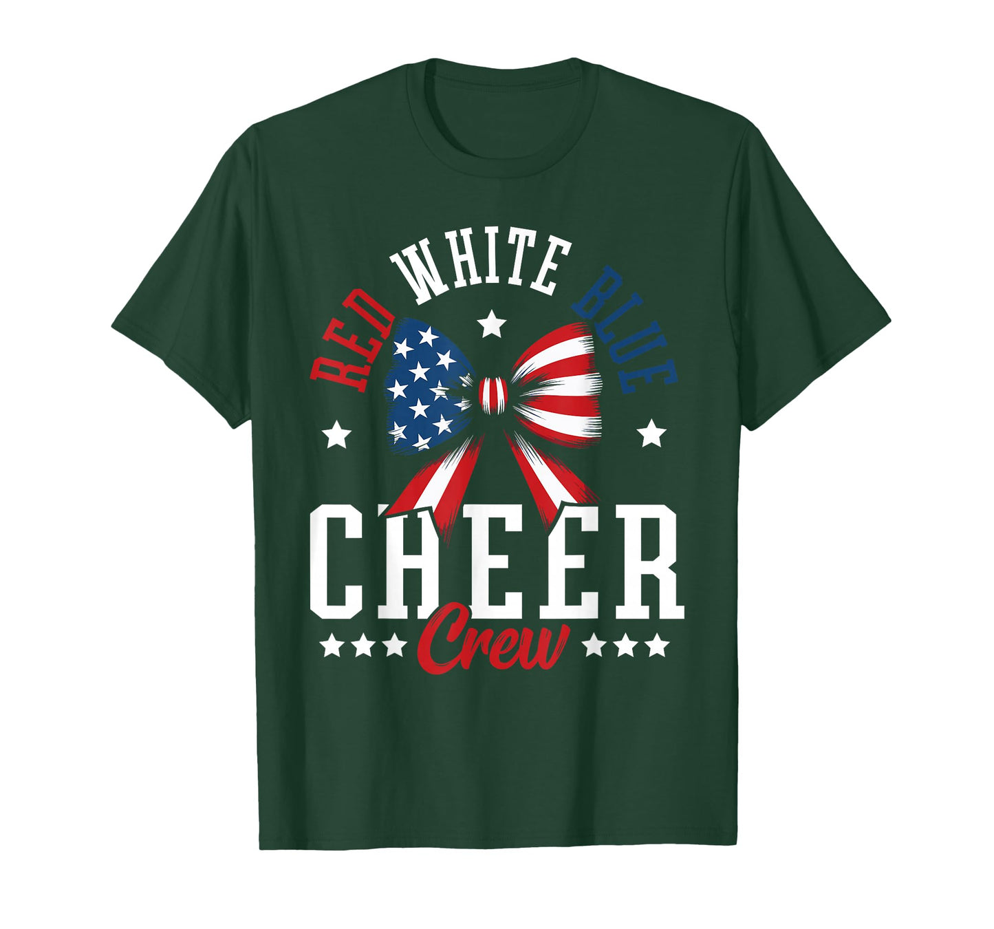 Red White and Blue Patriotic Cheer Crew Cheerleader USA Bow T-Shirt
