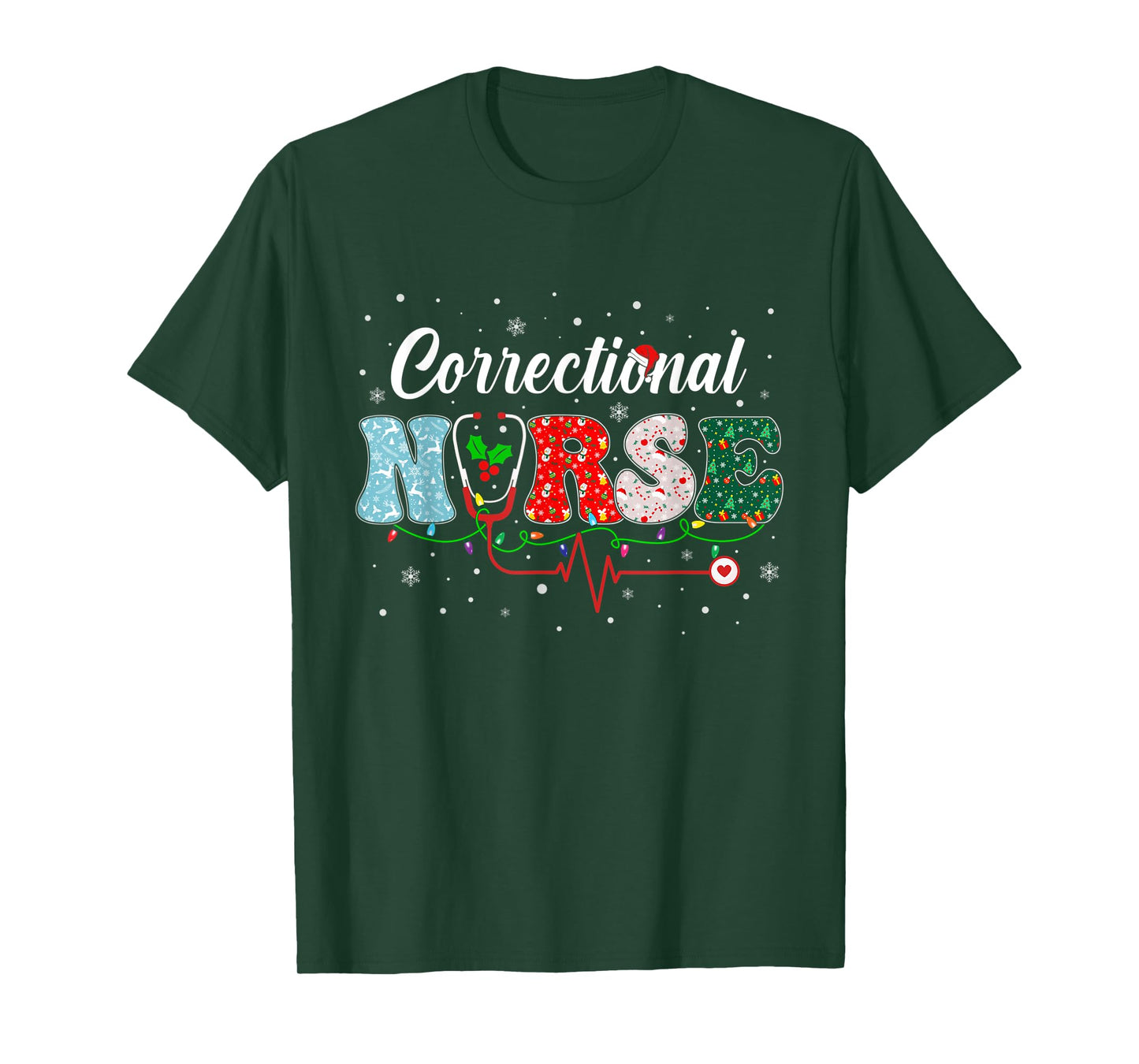 Correctional Nurse Xmas Santa Hat Nursing Christmas Pattern T-Shirt