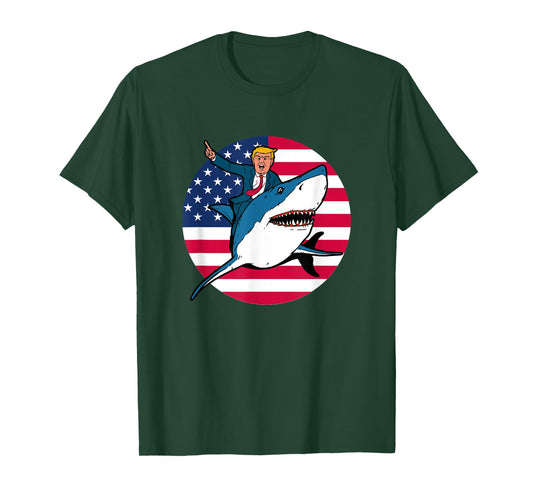 Trump President for Women Gifts Girl Men Kids Riding Shark T-Shirt