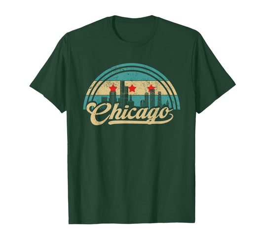 Chicago Flag Skyline Vintage USA Chicago Flag Illinois USA T-Shirt